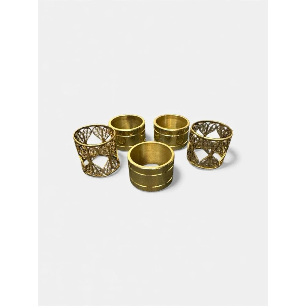 3 Baldwin Napkin Rings Ribbed Pinstripe Heavy + 2 Misc wire rings